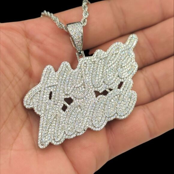 14K White Gold Finish Hustle Hard - Free 24" x 3mm Rope Chain.. - Picture 8 of 8